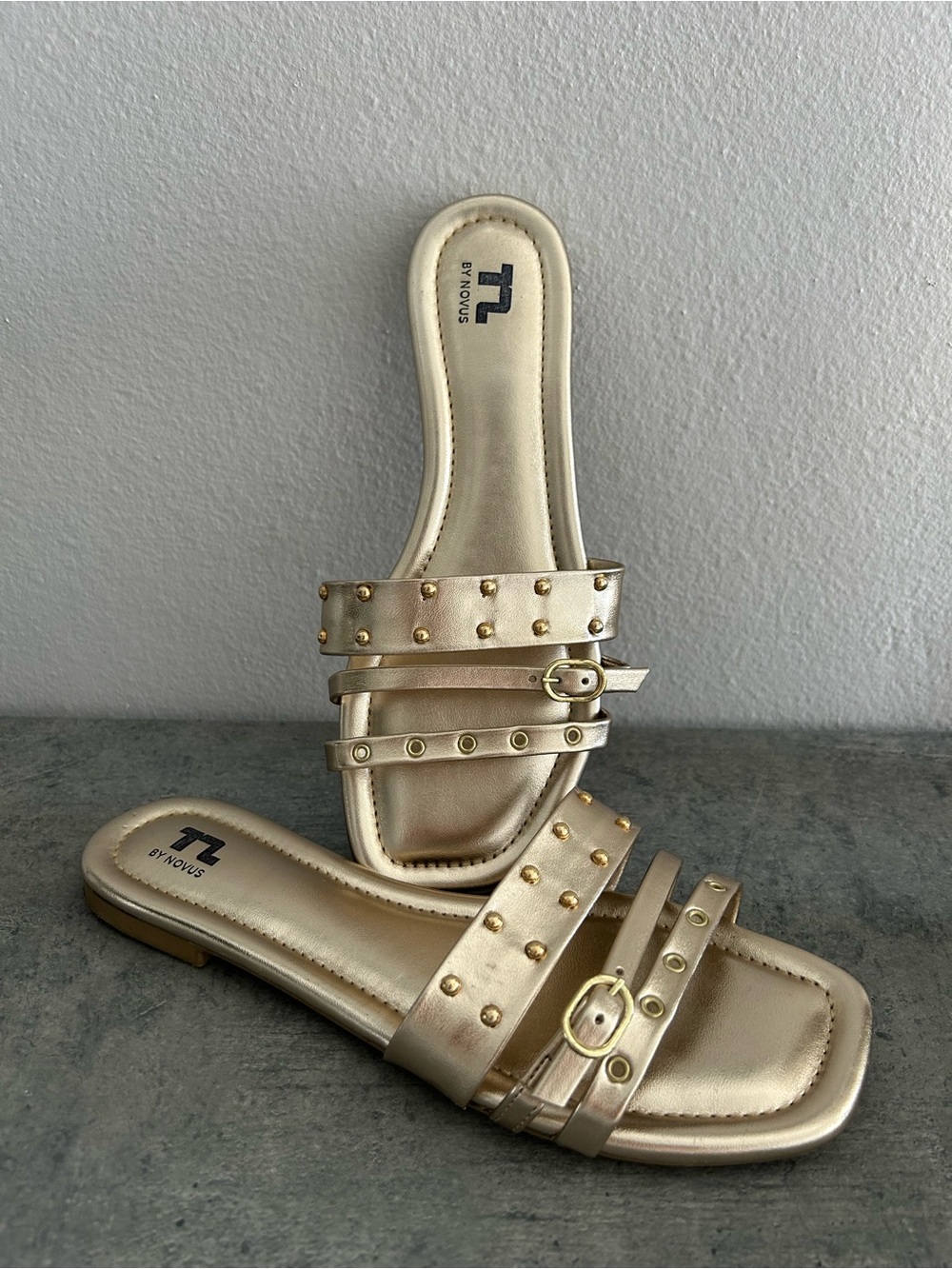 NOVUS Gold Studded Slide Sandals